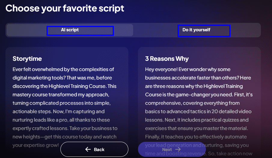 Create and Choose Your Script