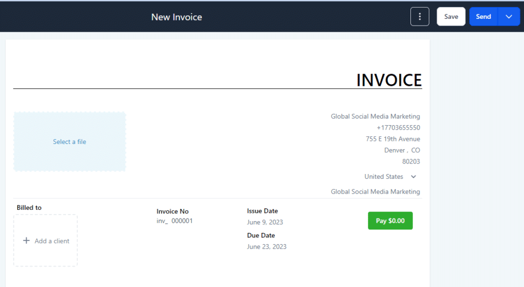 GHL invoice example screenshot