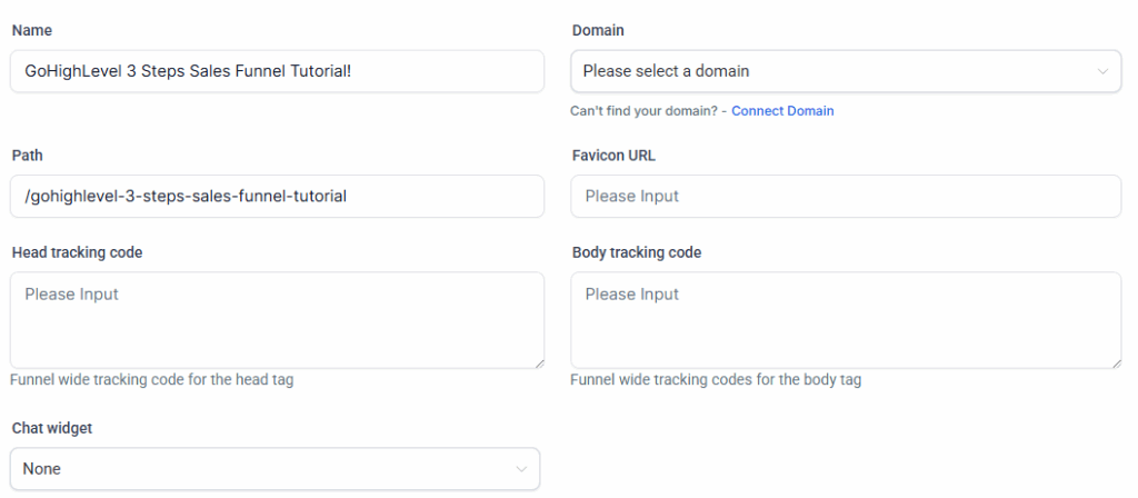 GHL Sales Settings screenshot